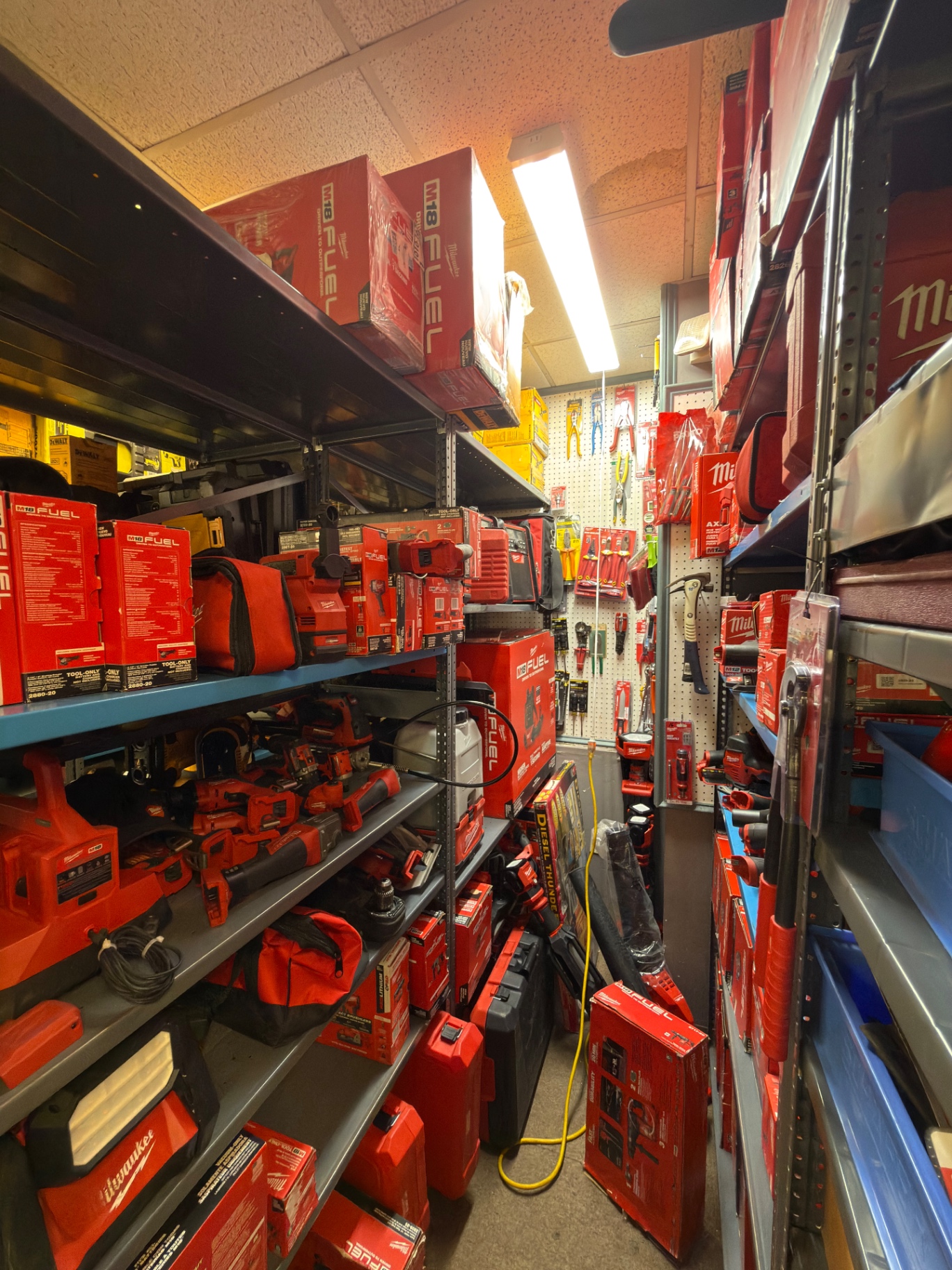 Aisle of Milwaukee tools in boxes