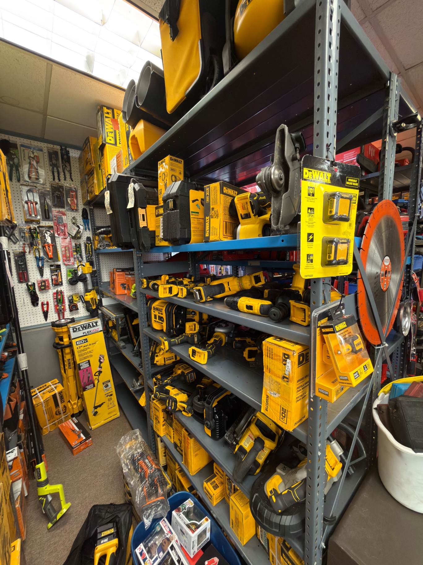 DeWalt drills and drivers on shelves